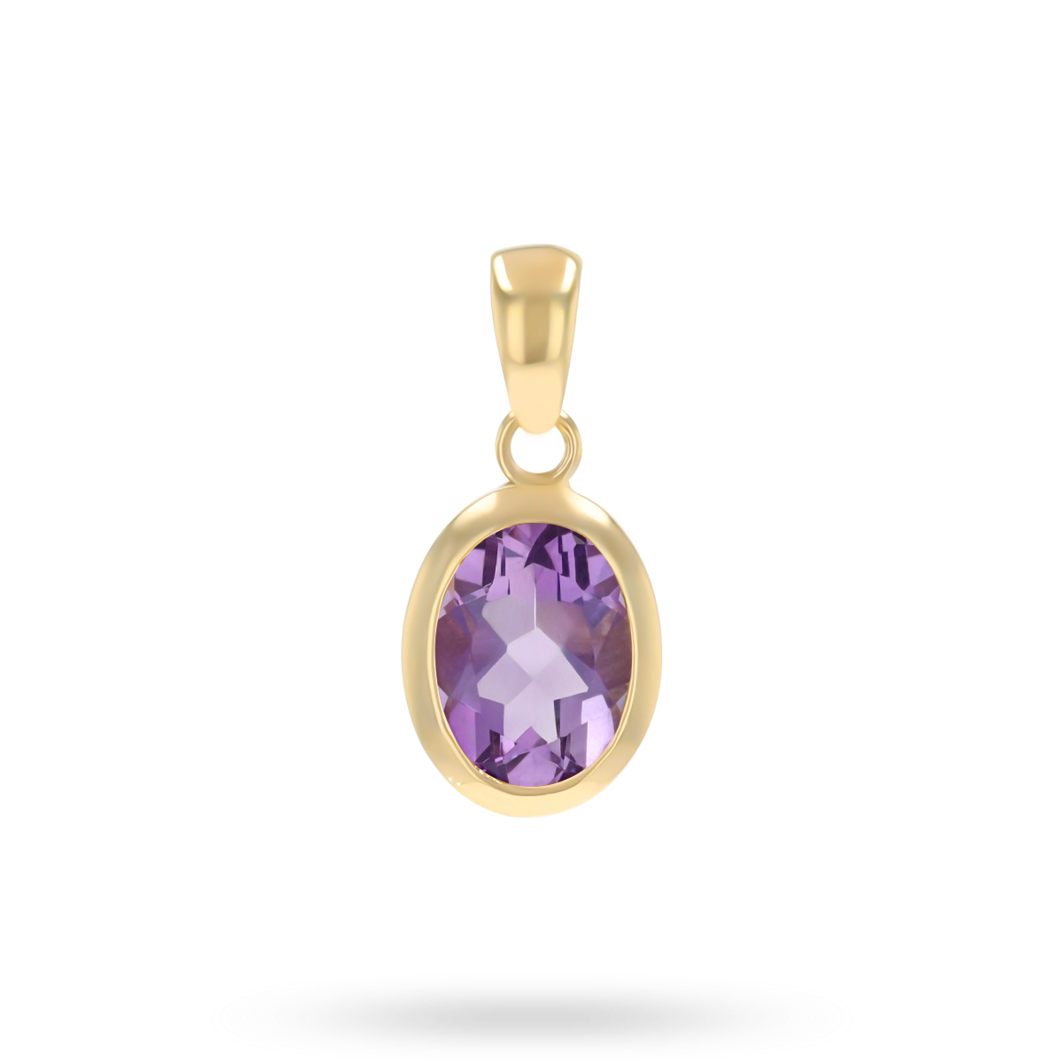 9ct Yellow Gold Oval Shaped Amethyst Bezel Set Pendant