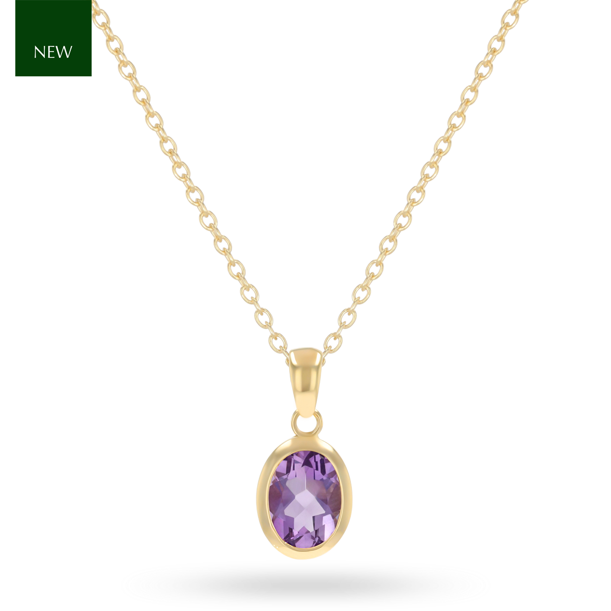 9ct Yellow Gold Oval Shaped Amethyst Bezel Set Pendant With Chain
