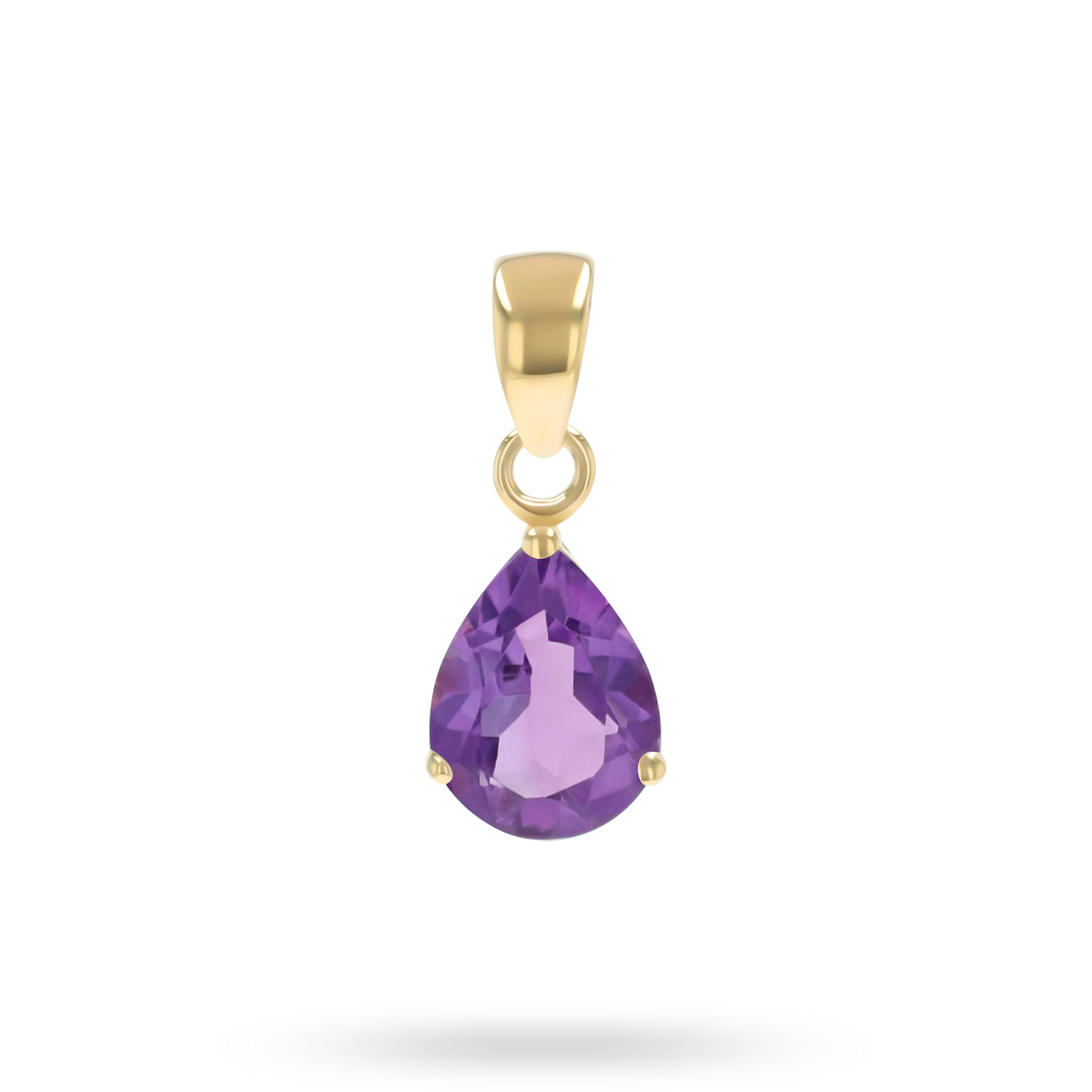 9ct Yellow Gold Pear Shaped Amethyst Claw Set Pendant