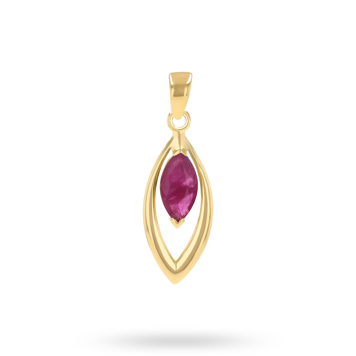 9ct Yellow Gold Marquise Shaped Ruby Navette Pendant