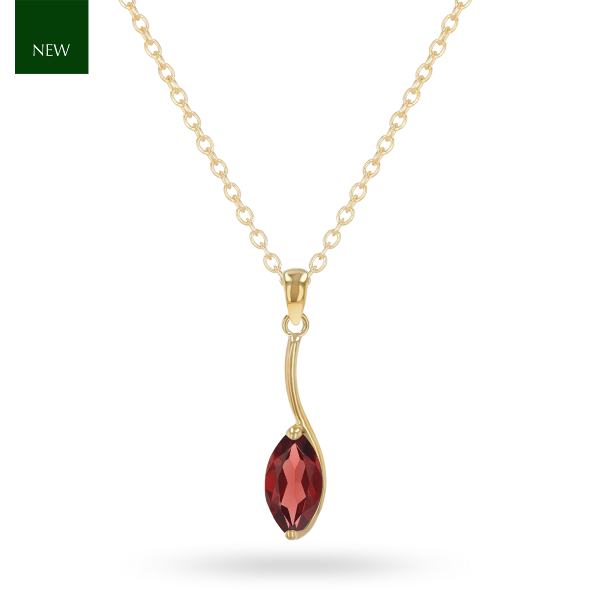 9ct Yellow Gold Marquise Shaped Garnet Pendant With Chain