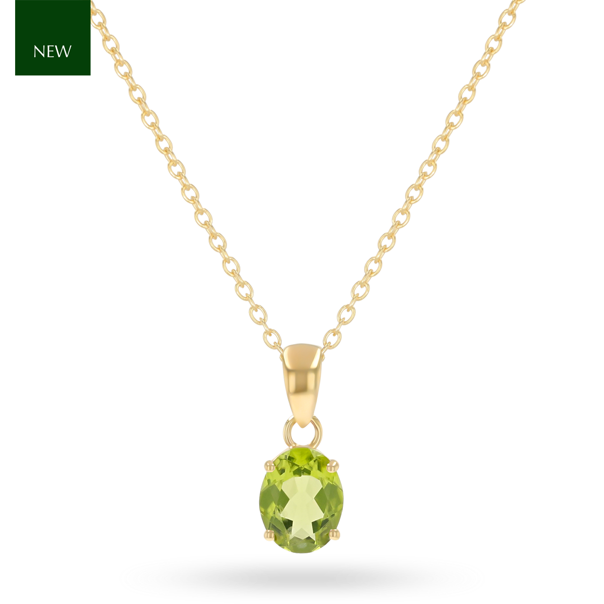 9ct Yellow Gold Oval Shaped Peridot Claw Set Pendant with Chain