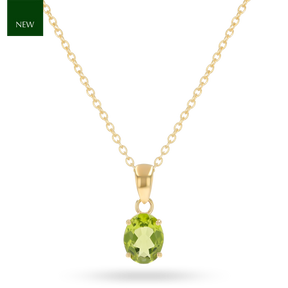 9ct Yellow Gold Oval Shaped Peridot Claw Set Pendant with Chain