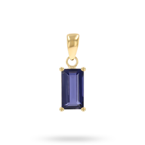 9ct Yellow Gold Baguette Cut Iolite Claw Set Pendant