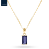 9ct Yellow Gold Baguette Cut Iolite Claw Set Pendant with Chain