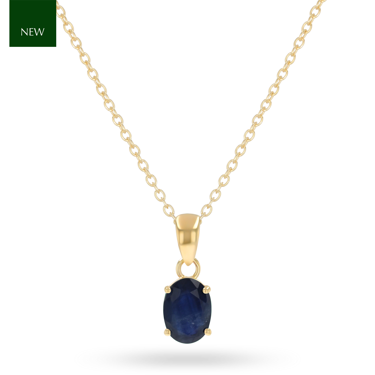 9ct Yellow Gold Oval Shaped Sapphire Claw Set Pendant & Chain