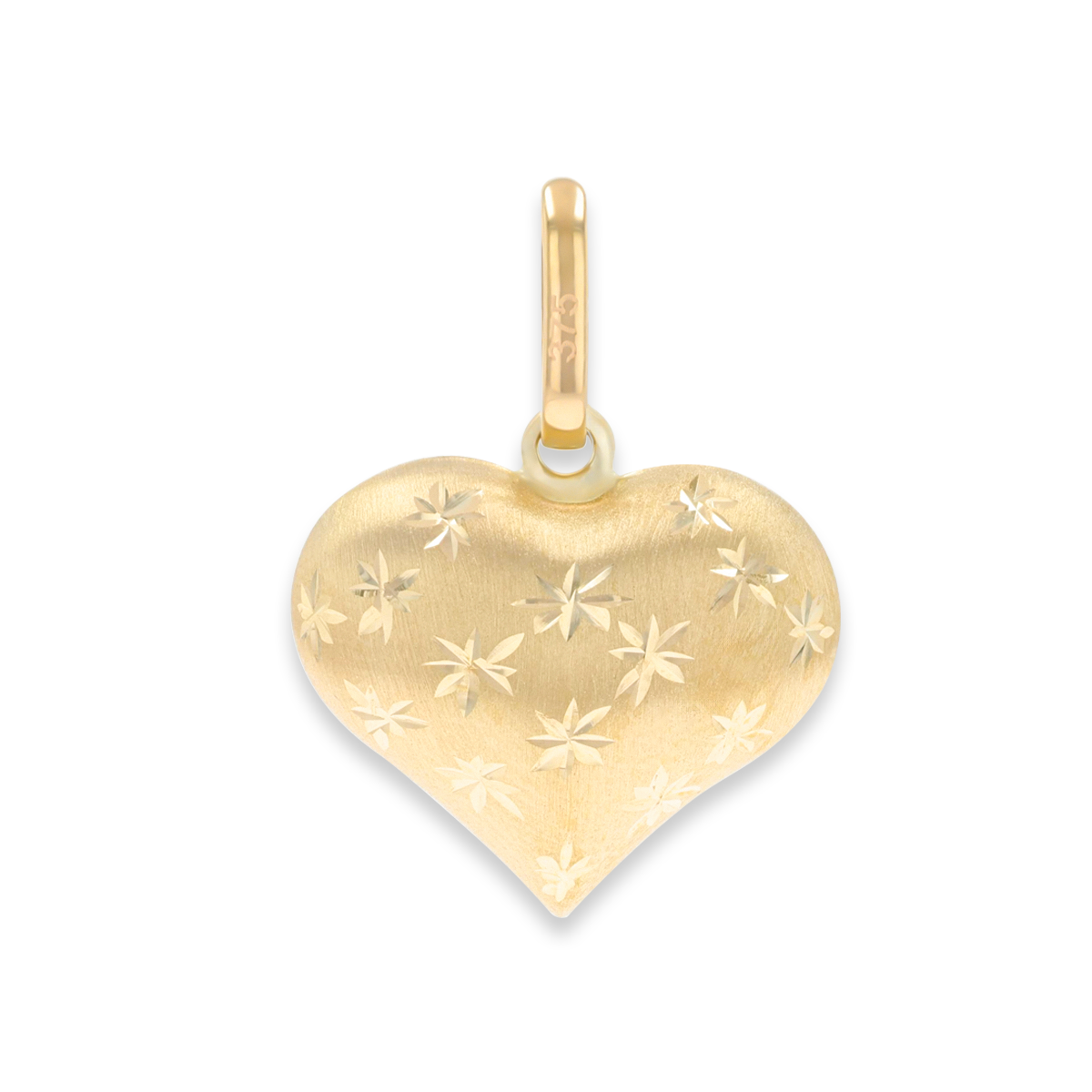 9ct Yellow Gold Diamond Cut Satin Heart Pendant