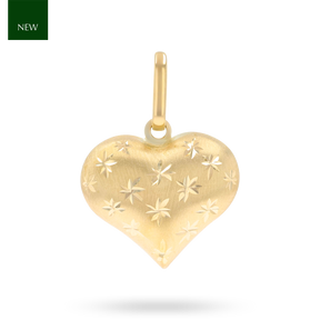9ct Yellow Gold Diamond Cut Satin Heart Pendant