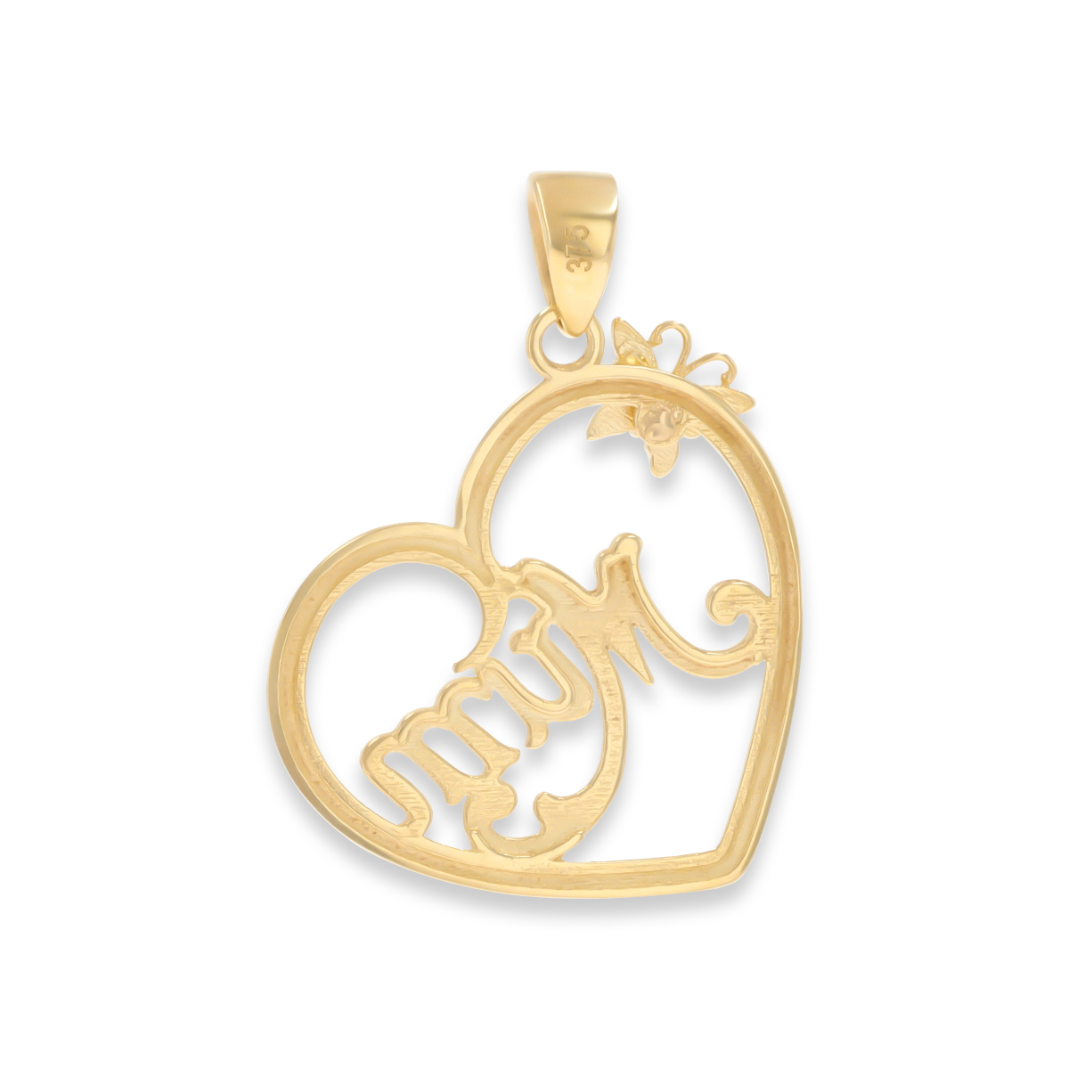 9ct Yellow Gold Mum Heart with Butterfly Cut Out Pendant