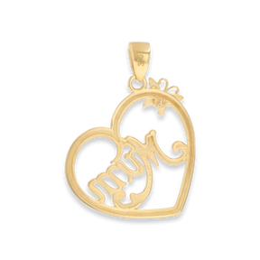 9ct Yellow Gold Mum Heart with Butterfly Cut Out Pendant