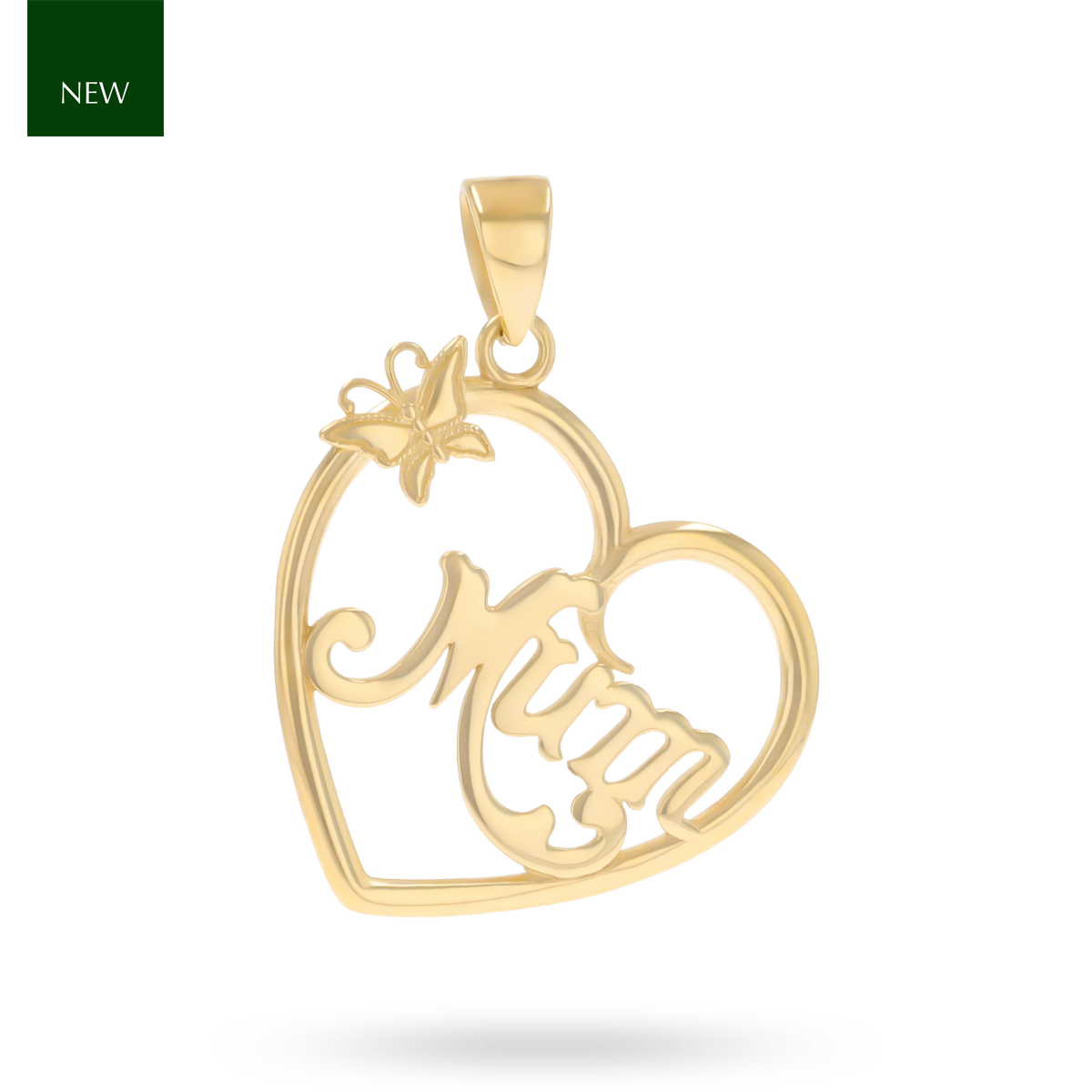 9ct Yellow Gold Mum Heart with Butterfly Cut Out Pendant