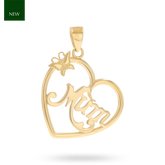9ct Yellow Gold Mum Heart with Butterfly Cut Out Pendant