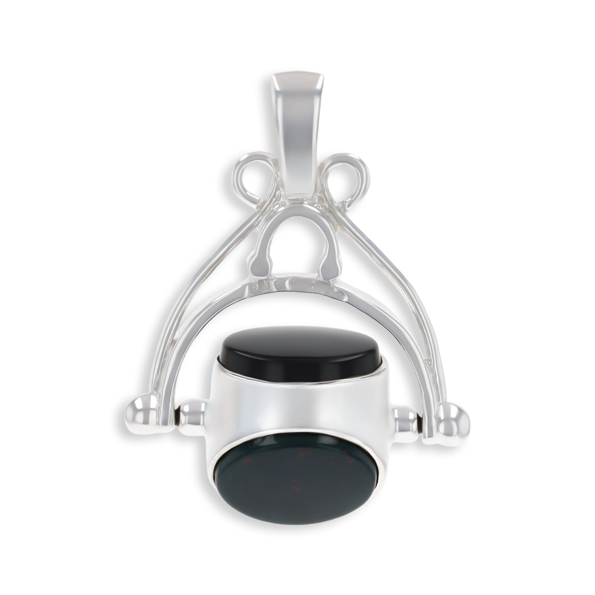 Sterling Silver Onyx, Bloodstone & Carnelian Spinning Fob Pendant