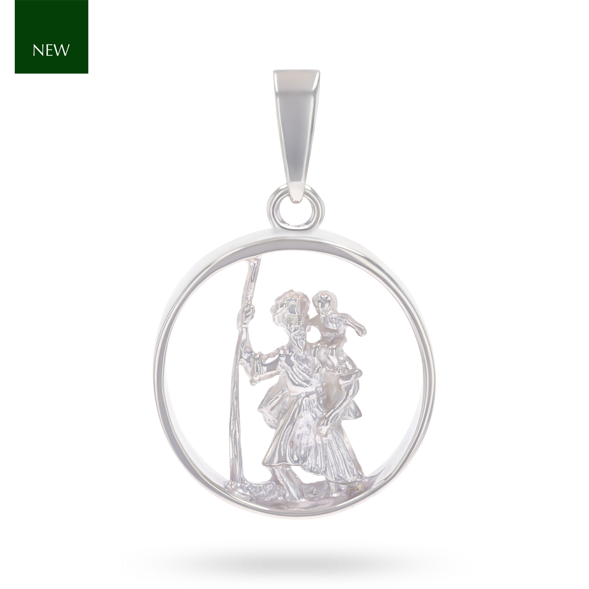 Sterling Silver Round Shaped Cut Out St Christopher Pendant