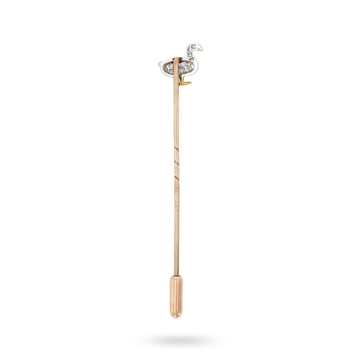 9ct Yellow Gold & Platinum Top Ruby & Diamond Duck Stick Pin