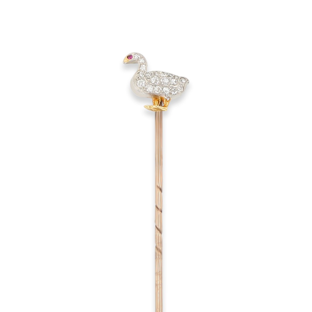 9ct Yellow Gold & Platinum Top Ruby & Diamond Duck Stick Pin