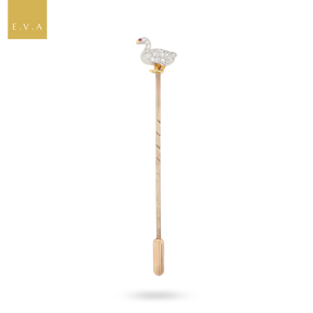 9ct Yellow Gold & Platinum Top Ruby & Diamond Duck Stick Pin