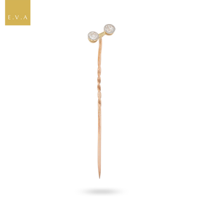 9ct Yellow Gold & Platinum Top Old Cut Diamond Stick Pin