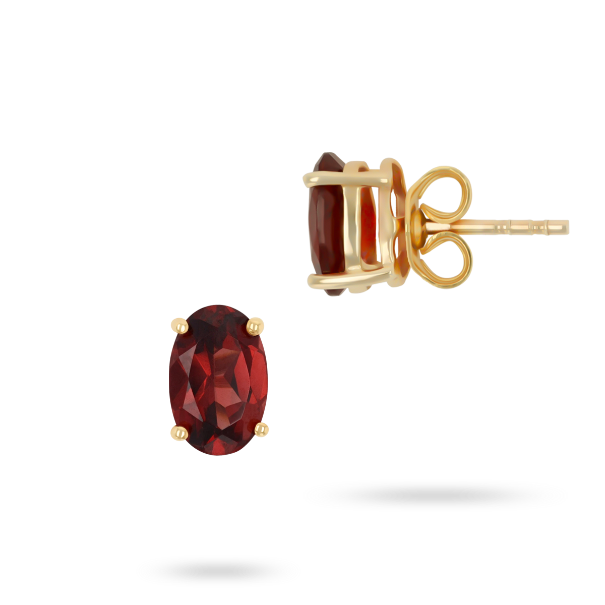 9ct Yellow Gold Oval Shaped Garnet Claw Set Stud Earrings