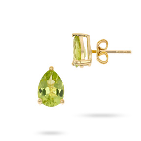 9ct Yellow Gold Pear Shaped Peridot Claw Set Stud Earrings