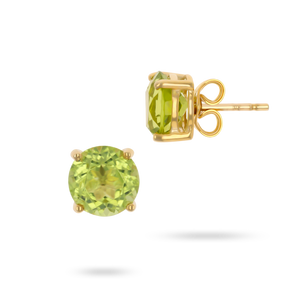 9ct Yellow Gold Round Cut Peridot Solitaire Stud Earrings