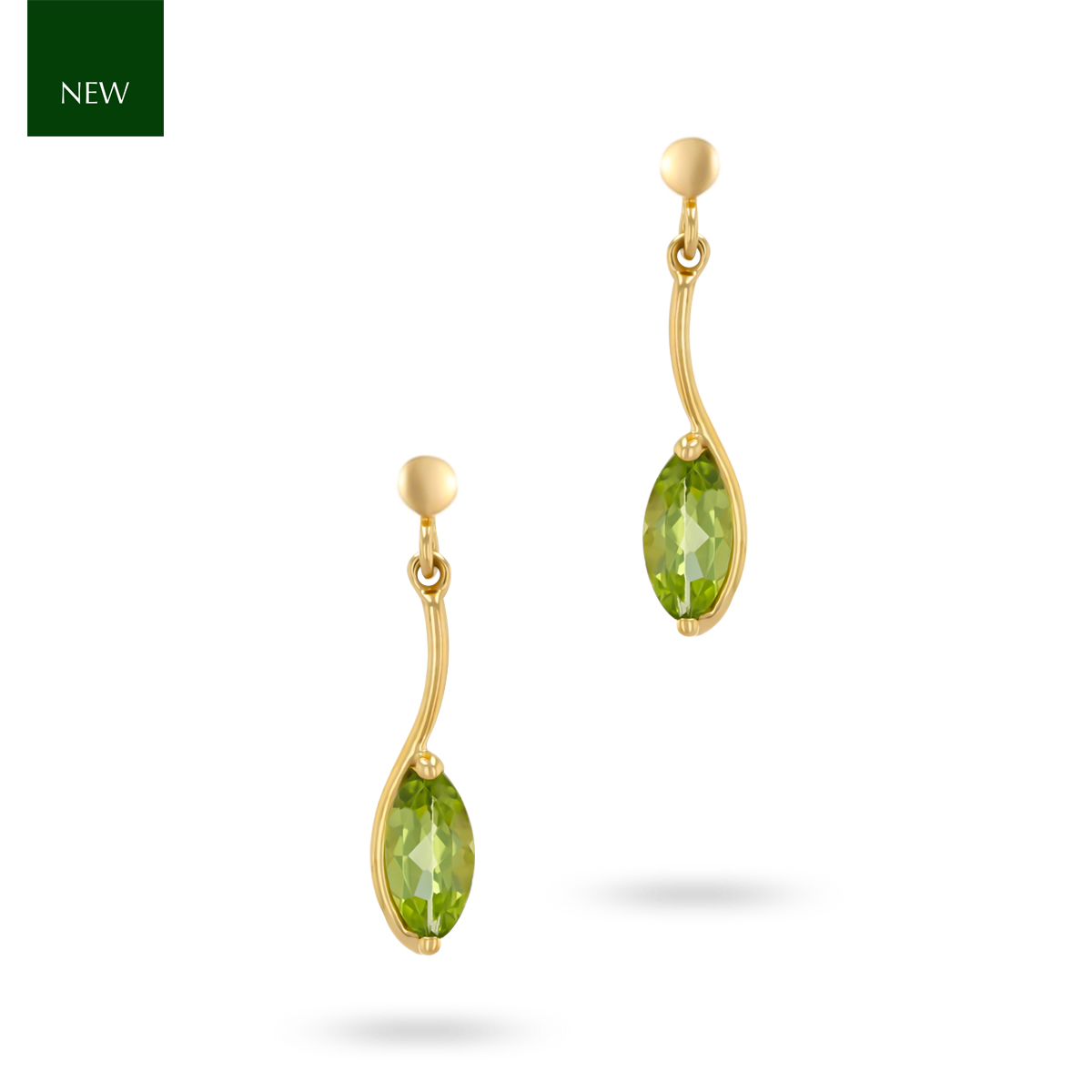9ct Yellow Gold Marquise Shaped Peridot Drop Earrings
