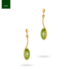 9ct Yellow Gold Marquise Shaped Peridot Drop Earrings