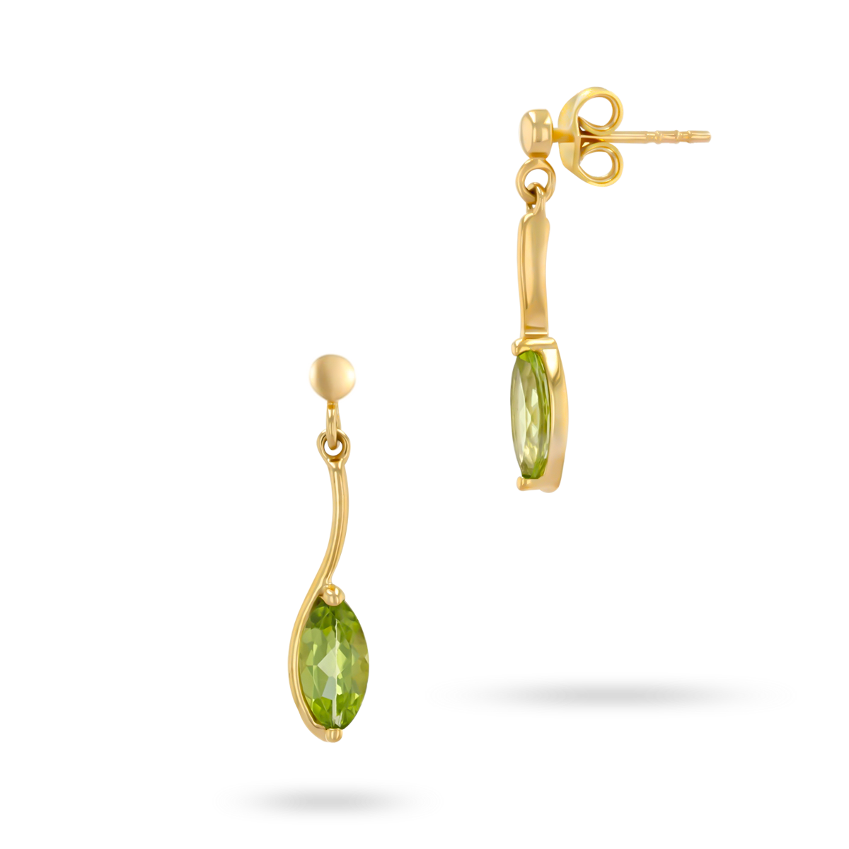 9ct Yellow Gold Marquise Shaped Peridot Drop Earrings