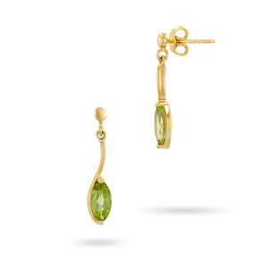 9ct Yellow Gold Marquise Shaped Peridot Drop Earrings