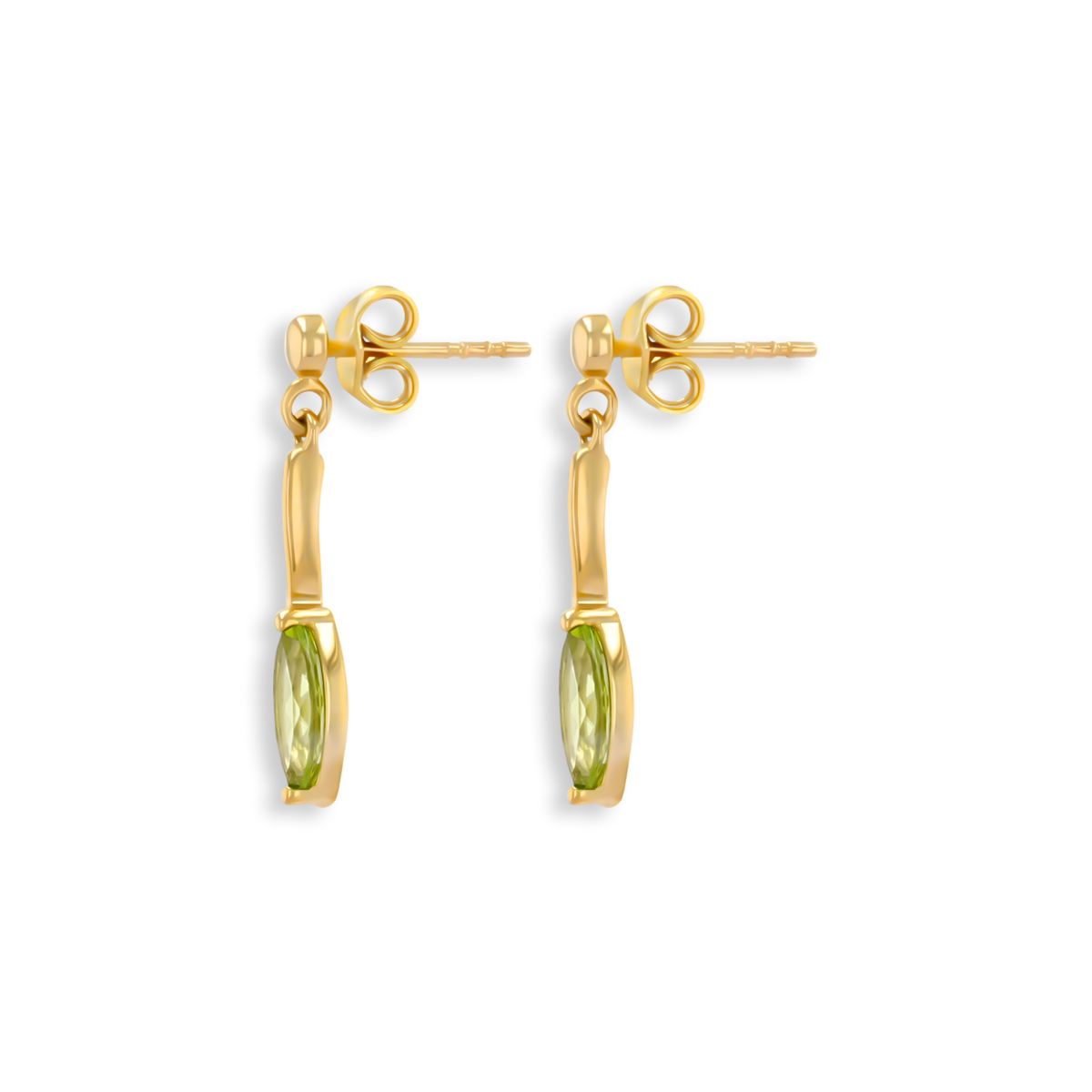 9ct Yellow Gold Marquise Shaped Peridot Drop Earrings