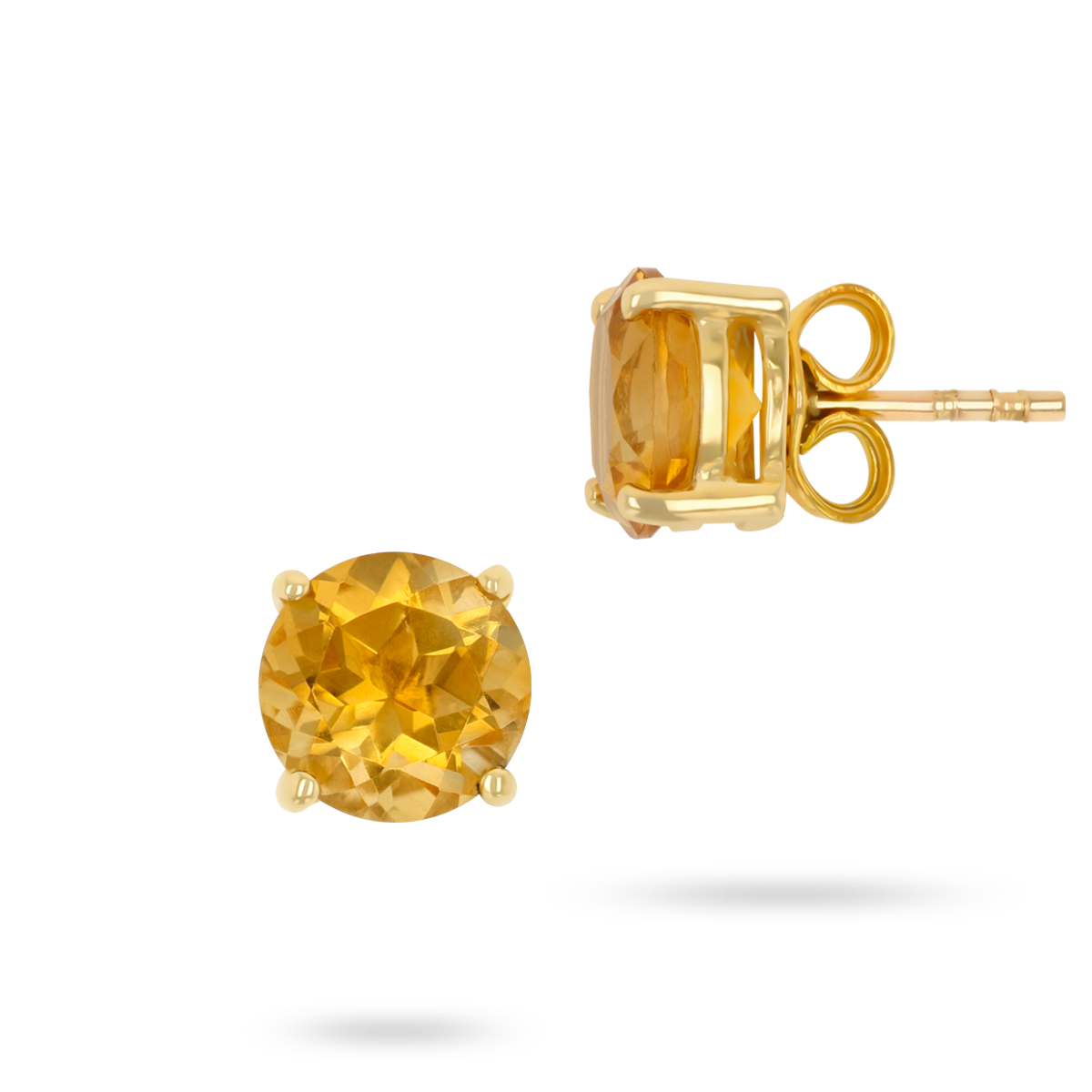 9ct Yellow Gold Round Cut Citrine Solitaire Stud Earrings