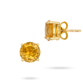9ct Yellow Gold Round Cut Citrine Solitaire Stud Earrings