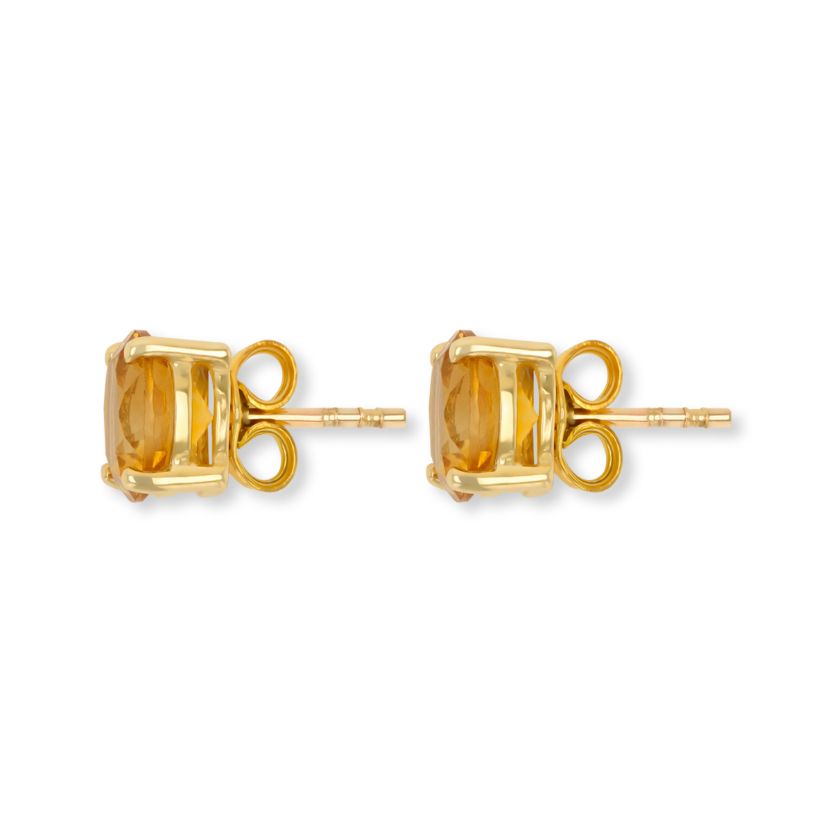 9ct Yellow Gold Round Shaped Citrine Claw Set Stud Earrings