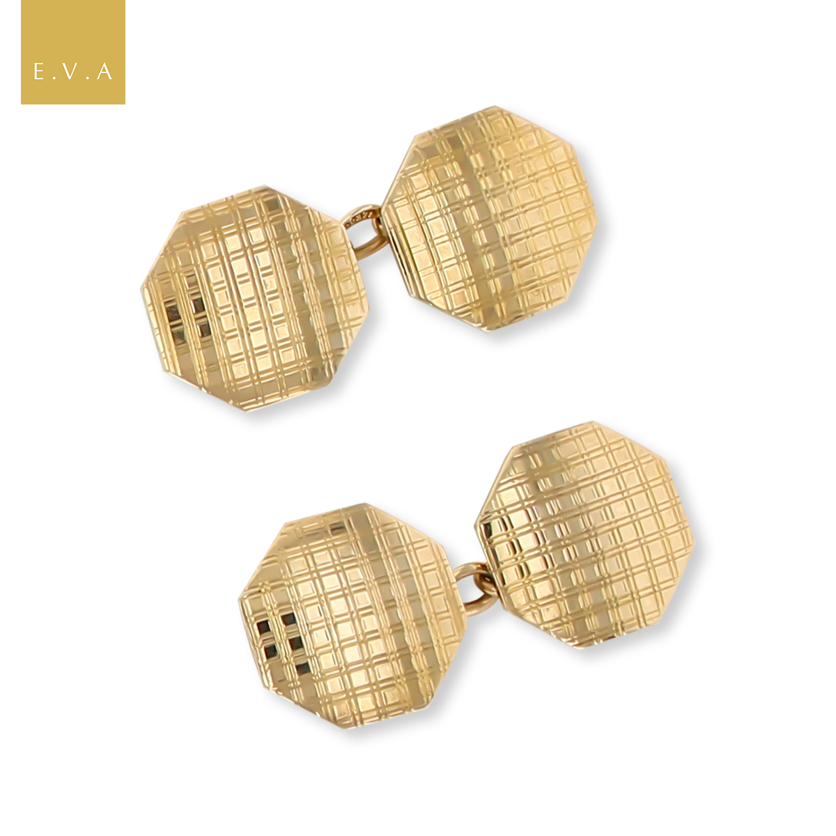 9ct Yellow Gold Checked Octagonal Art Deco Cufflinks