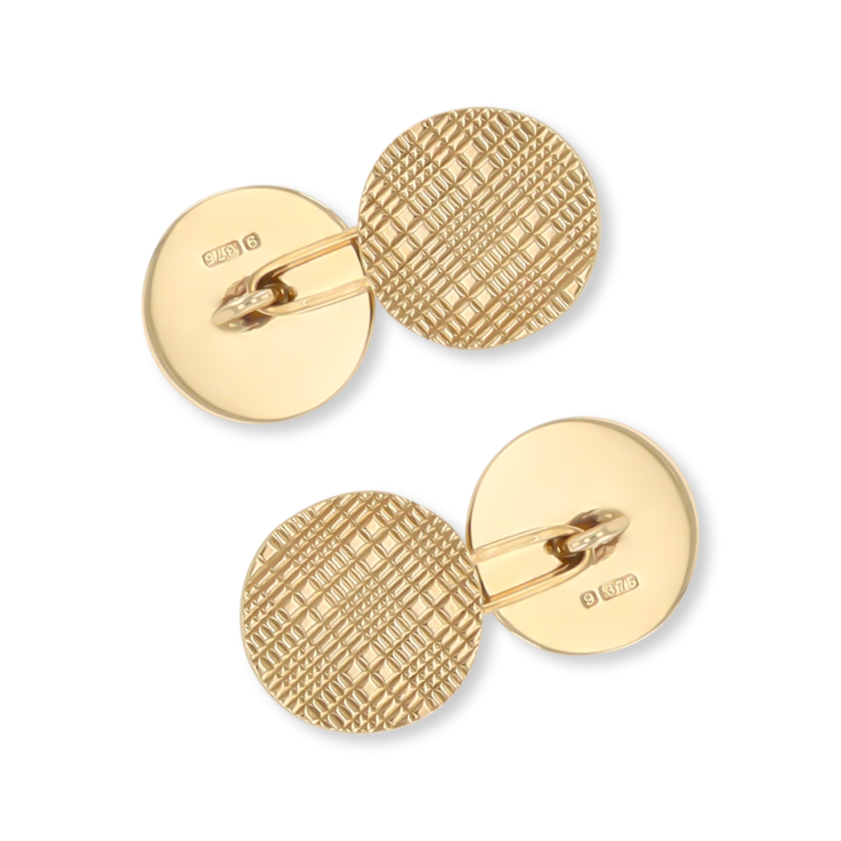 9ct Yellow Gold Tartan Diamond Cut Round Cufflinks