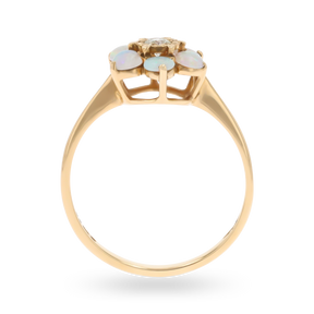 9ct Yellow Gold Opal & Diamond Flower Cluster Ring