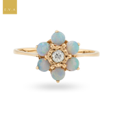 9ct Yellow Gold Opal & Diamond Flower Cluster Ring