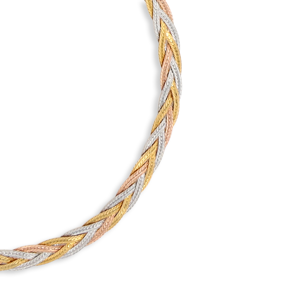 9ct Three Colour Gold Herringbone Plait Necklace