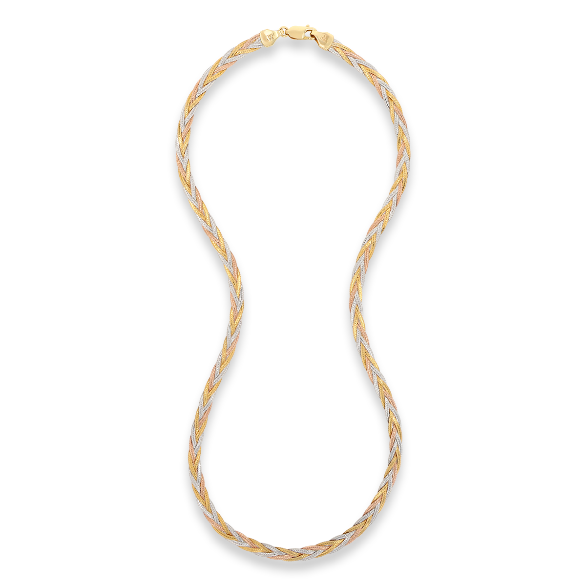 9ct Three Colour Gold Herringbone Plait Necklace