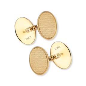 9ct Yellow Gold Plain & Engine Turned Oval Cufflinks