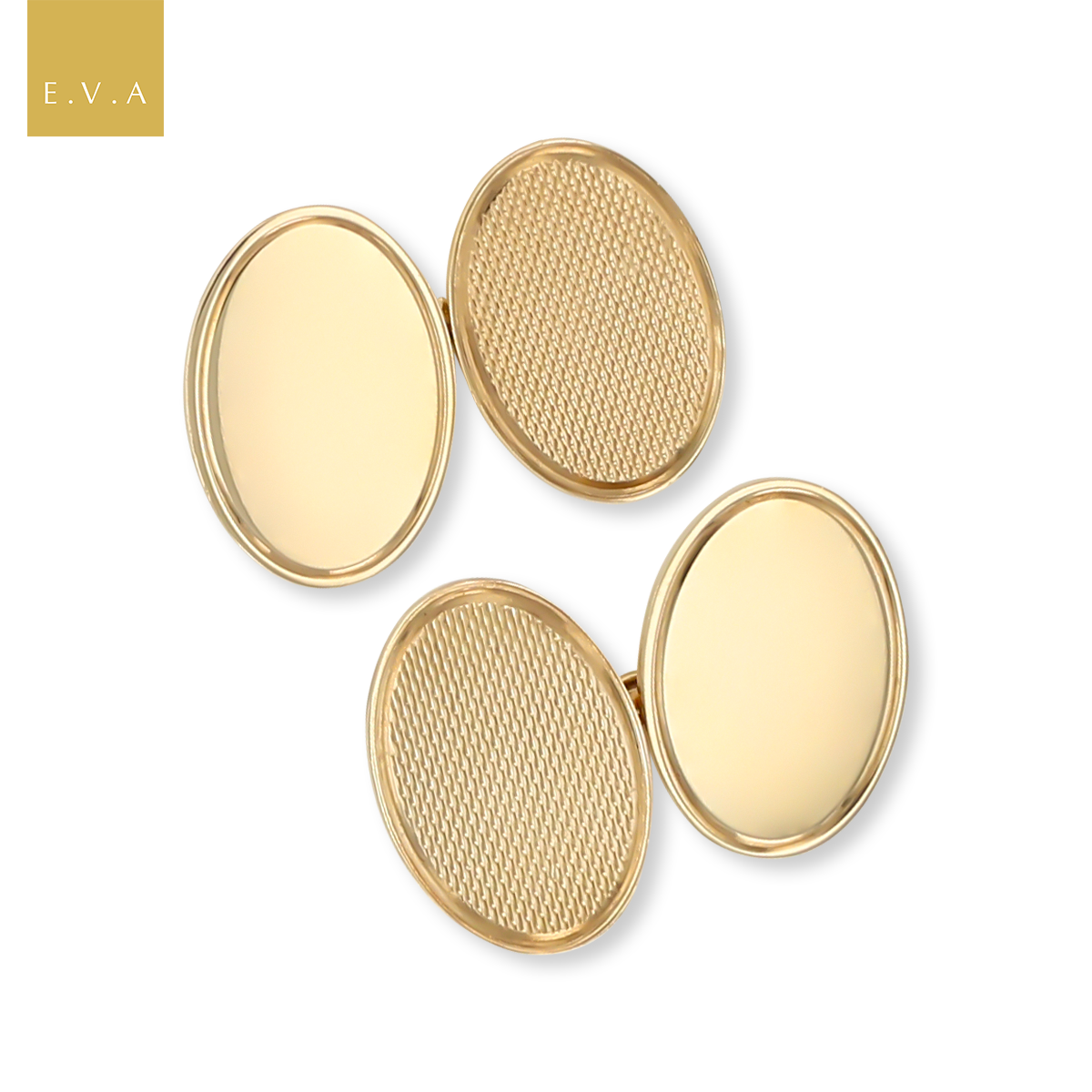 9ct Yellow Gold Plain & Engine Turned Oval Cufflinks