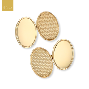 9ct Yellow Gold Plain & Engine Turned Oval Cufflinks