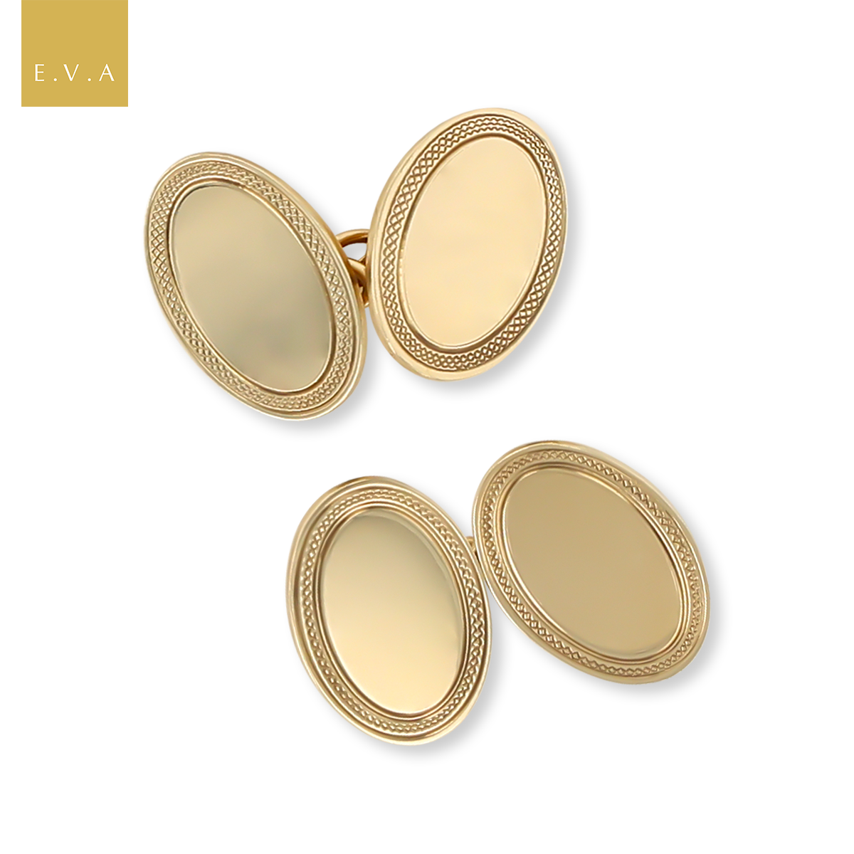 9ct Yellow Gold Patterned Edge Oval Art Deco Cufflinks