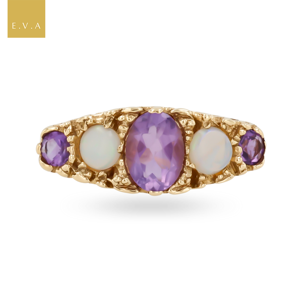 9ct Yellow Gold Amethyst & Opal Five Stone Ring