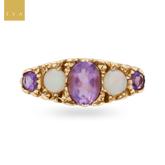 9ct Yellow Gold Amethyst & Opal Five Stone Ring