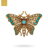 9ct Yellow Gold Turquoise & Pearl Butterfly Brooch