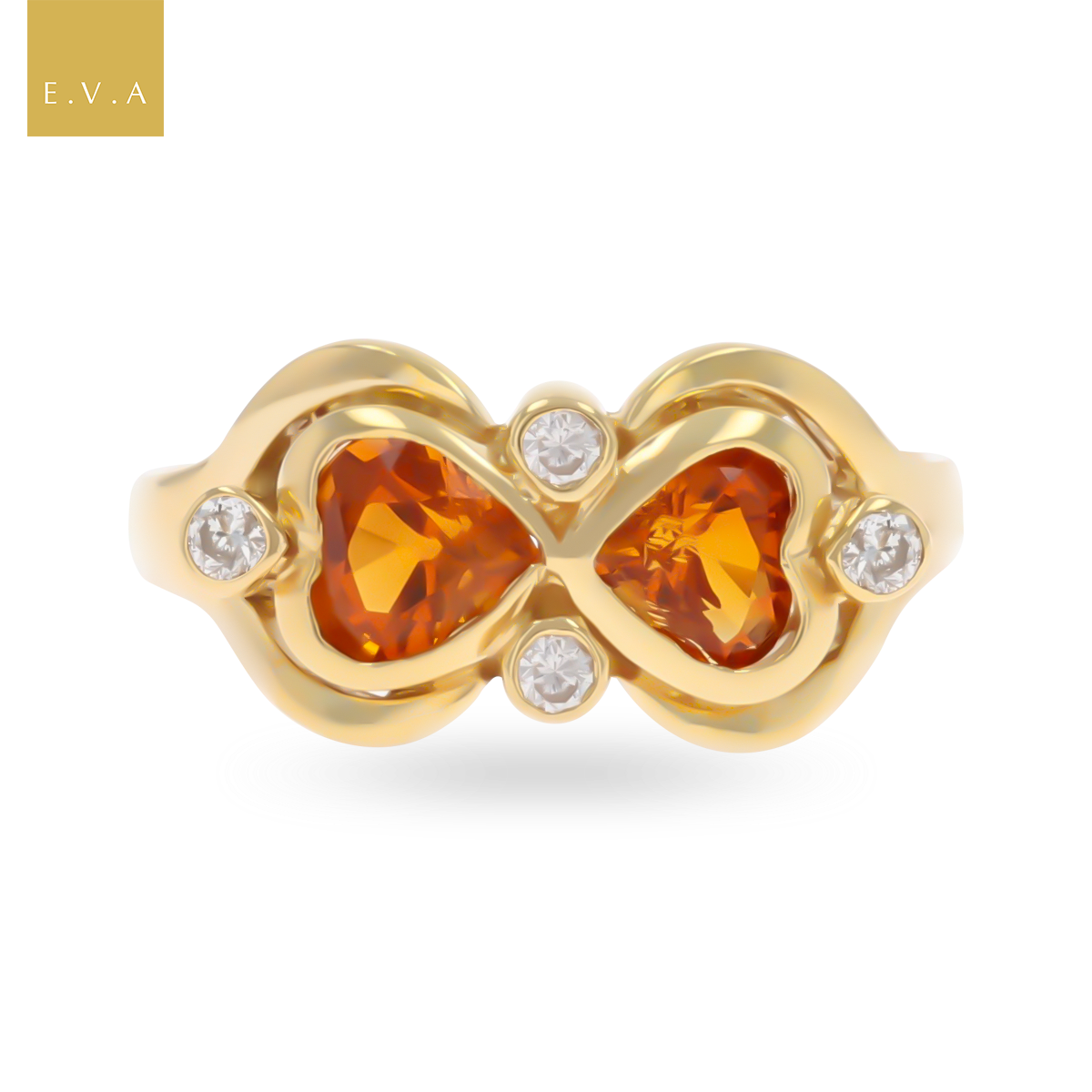 18ct Yellow Gold Citrine & Diamond Bow Ring