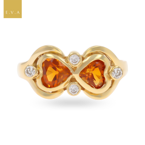 18ct Yellow Gold Citrine & Diamond Bow Ring