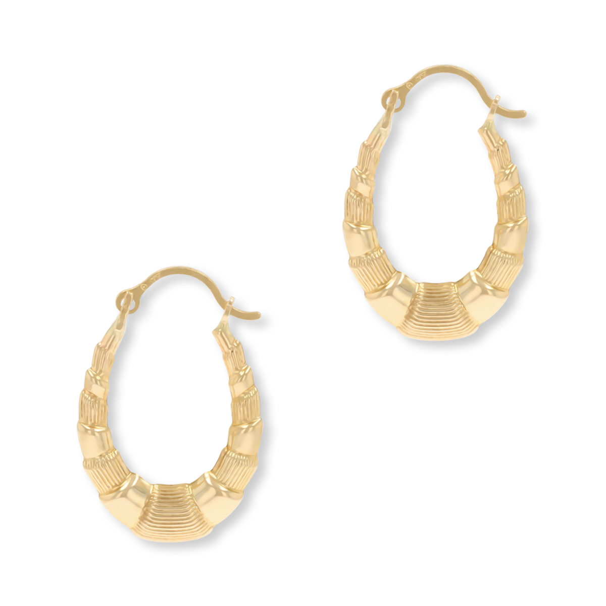9ct Yellow Gold Oval Patterned Creole Earrings