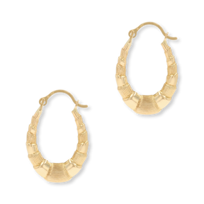 9ct Yellow Gold Oval Patterned Creole Earrings
